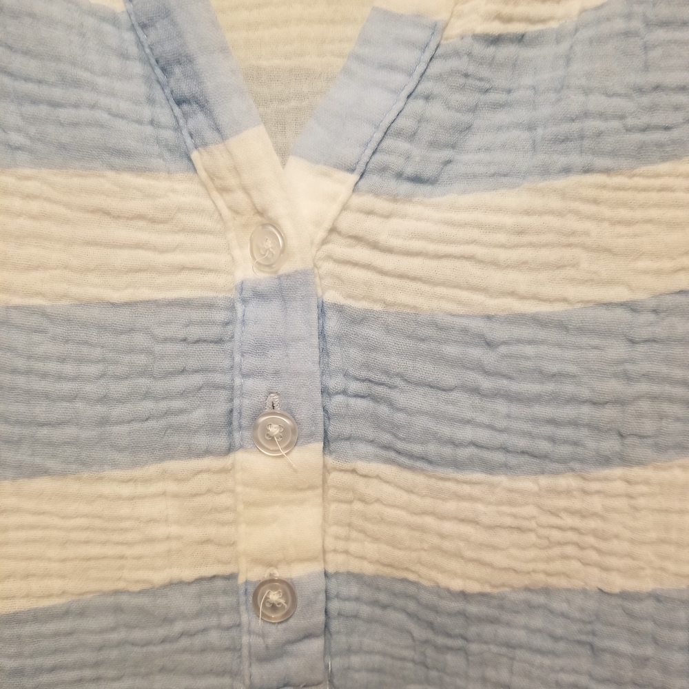 Blue and White Striped Button-Up Top